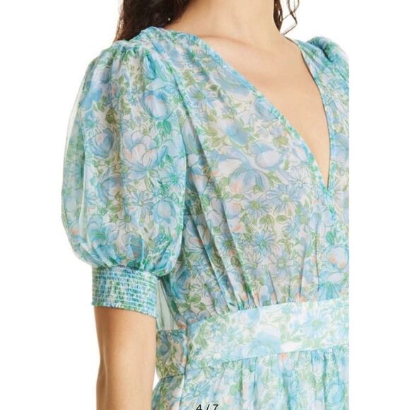 BYTIMO Blue Floral Tiered Chiffon Maxi DRESS -  NWT Size Medium - Picture 3 of 12